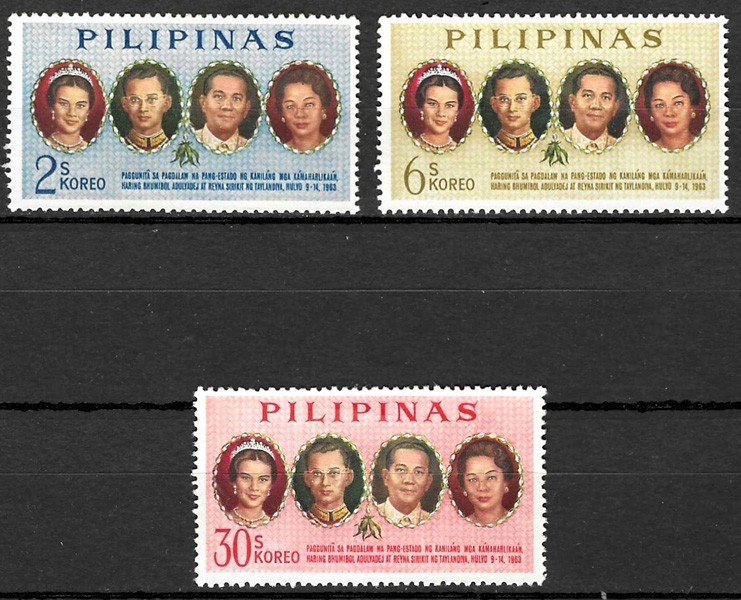 Stamps Philippines 1965 Visit of King & Queen of Thailand set of 3 MNG SG992-994