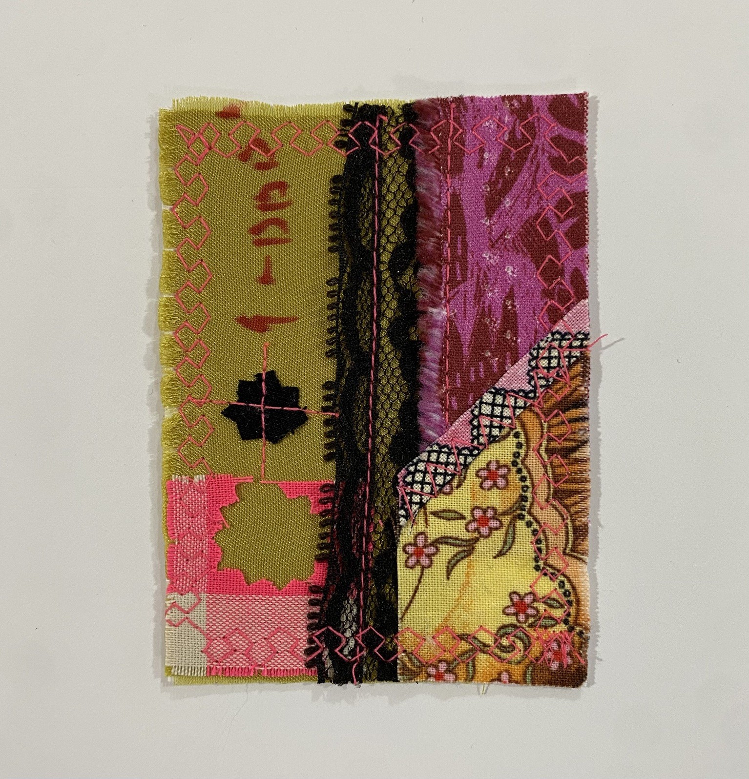 aceo original art card abstract patchwork 004 primrose.art.cards