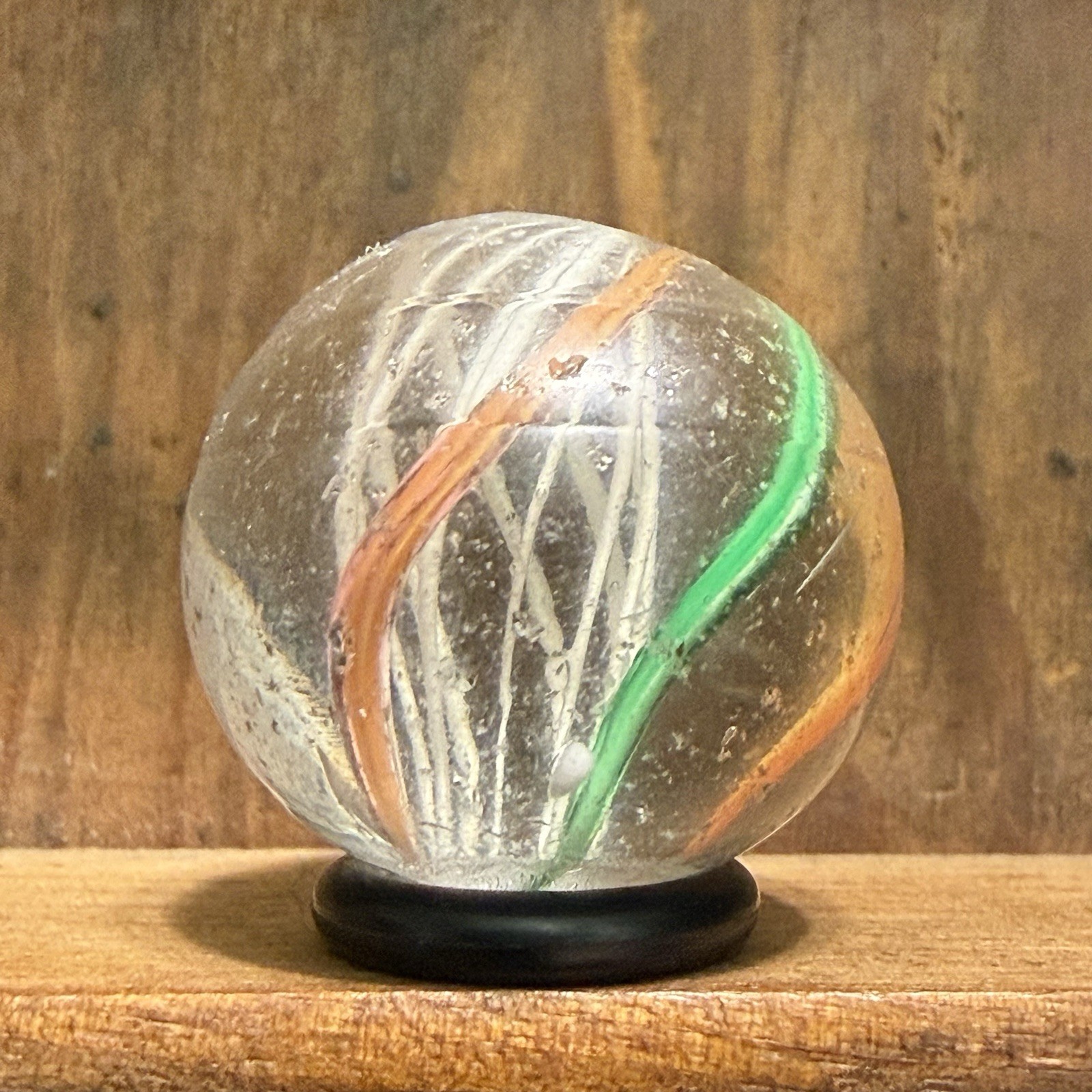 Antique German Handmade Latticinio Core Swirl Marble 27/32” Good(+) | 272