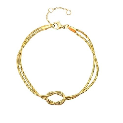 18k Gold Plated Knot Bracelet for Women Dainty Snake Chain Infinity Love Knot