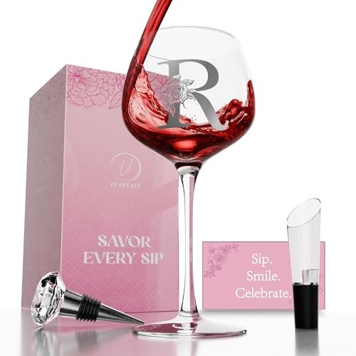 Personalized 16 oz Wine Glass for Women, Custom Monogram Initial Engraved R