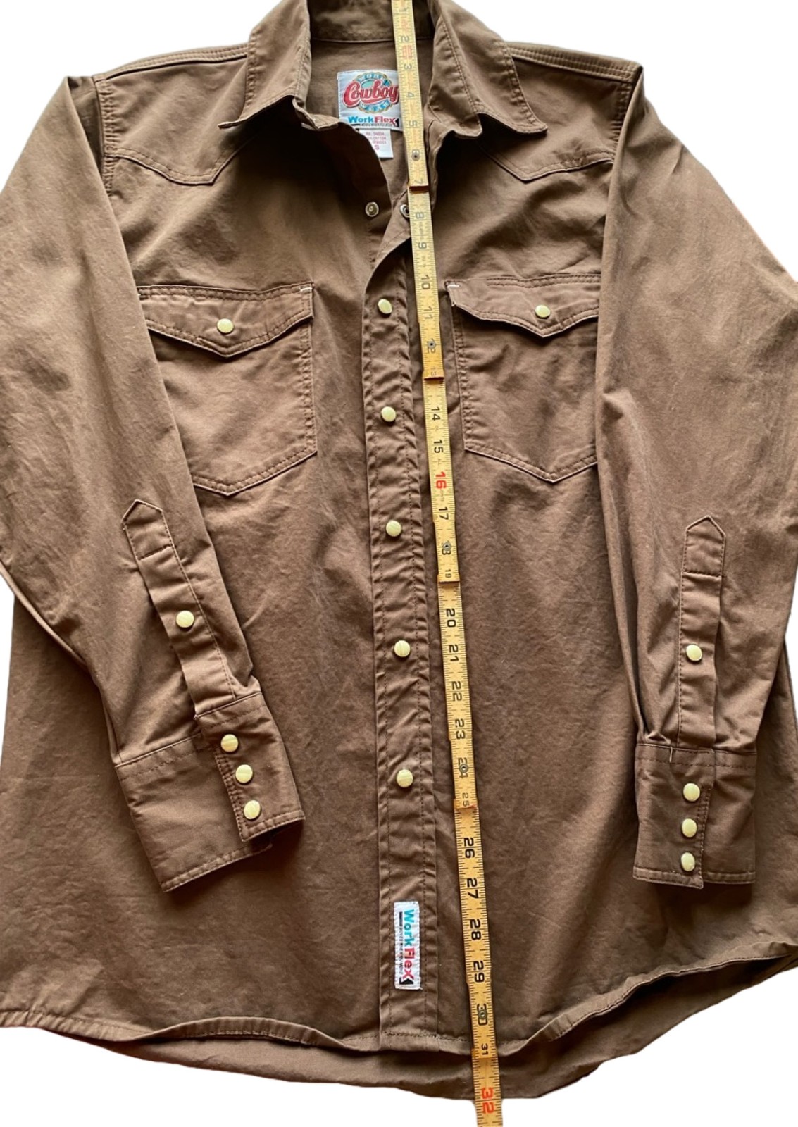Cowboy Workwear WorkFlex Mens Long Sleeve S Brown PearlSnap Western Shirt 1 Flaw