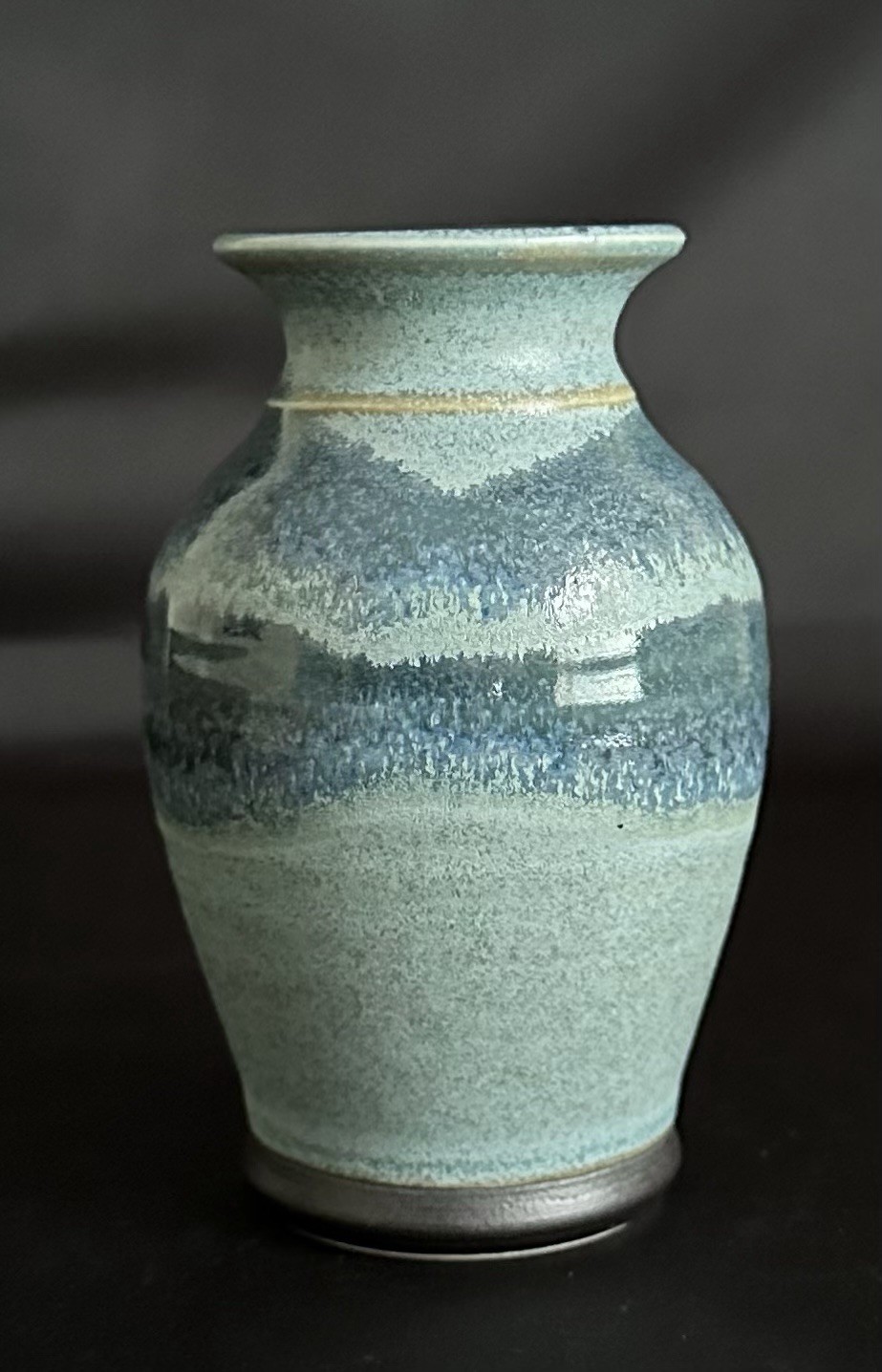 Mark Hebing Studio Art Pottery Drip Glaze Vase Artist Signed 4.5” X 3” Blues