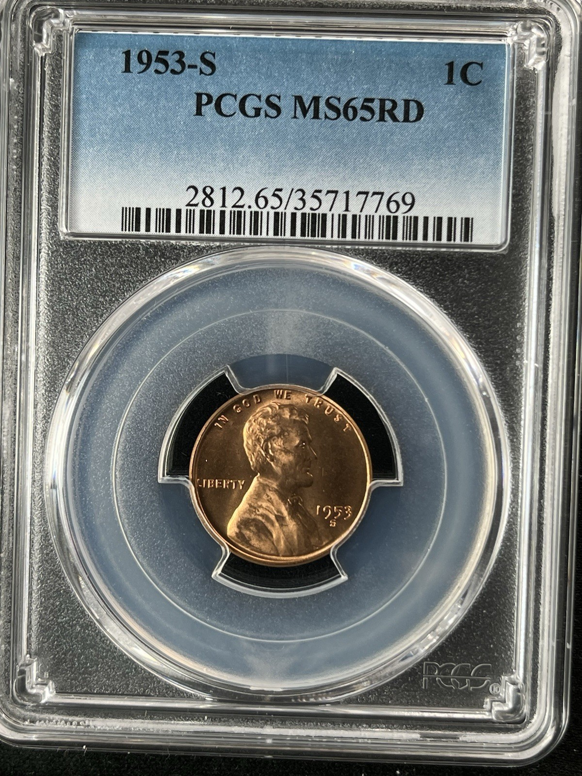 1953-S 1C RD Lincoln Wheat One Cent  PCGS MS65RD  35717769