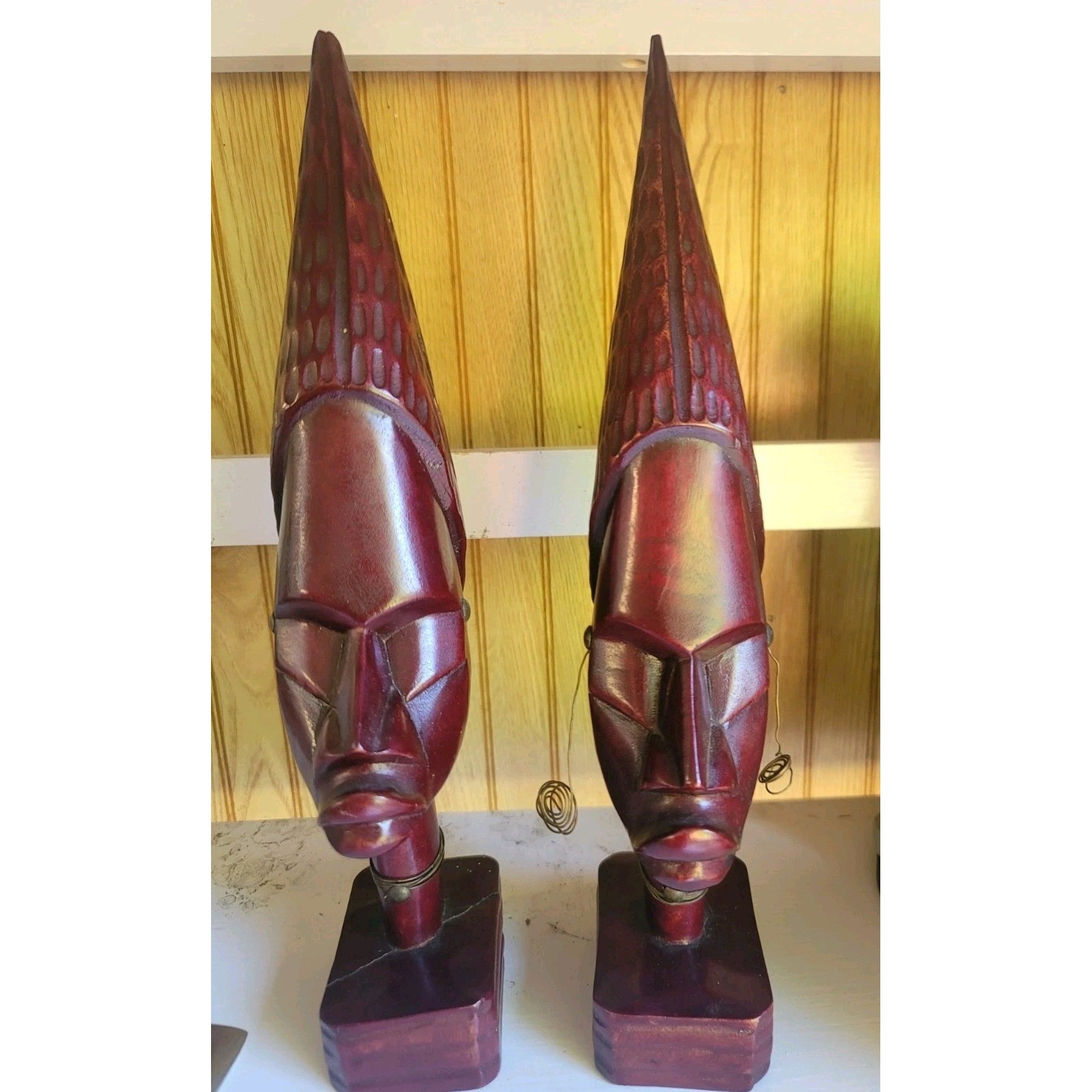 MANGBETU INSPIRED WOOD CARVING AFRICAN ART PAIR Unique!