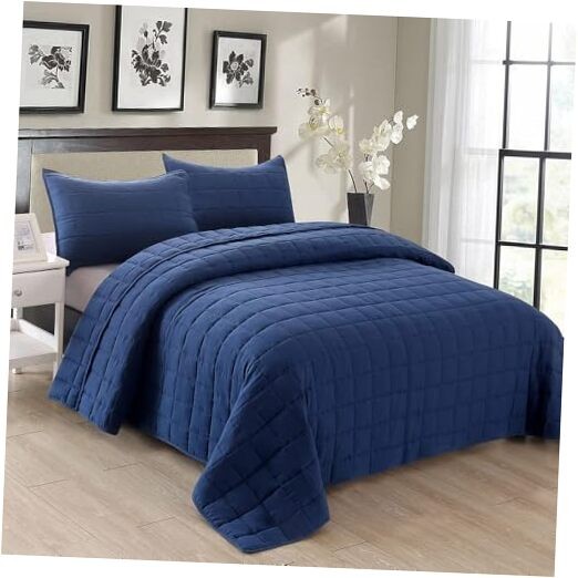  Quilts Twin Size Bedding Twin/Twin XL(66" x 90") 01-navy (Squares Pattern)