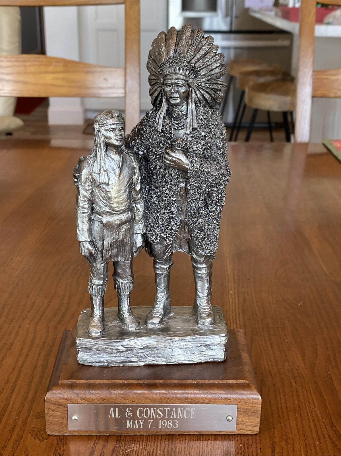 No. 1/1250 1983 Michael Ricker Pewter Native American Indian Chief & Boy Statue