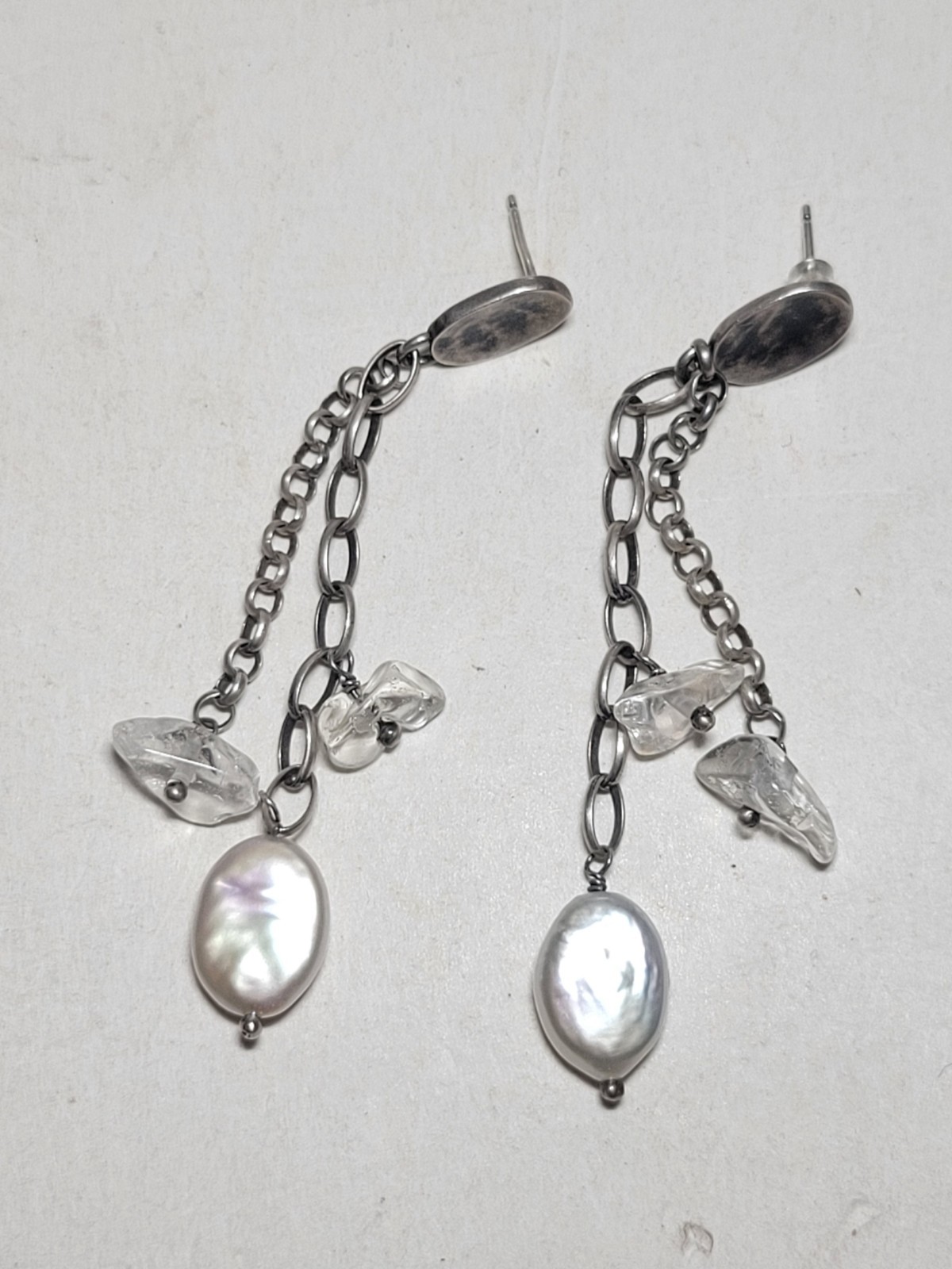 Silpada Sterling Silver Oxidized Pearl Quartz Dangle 2.5" Drop Earrings P1541