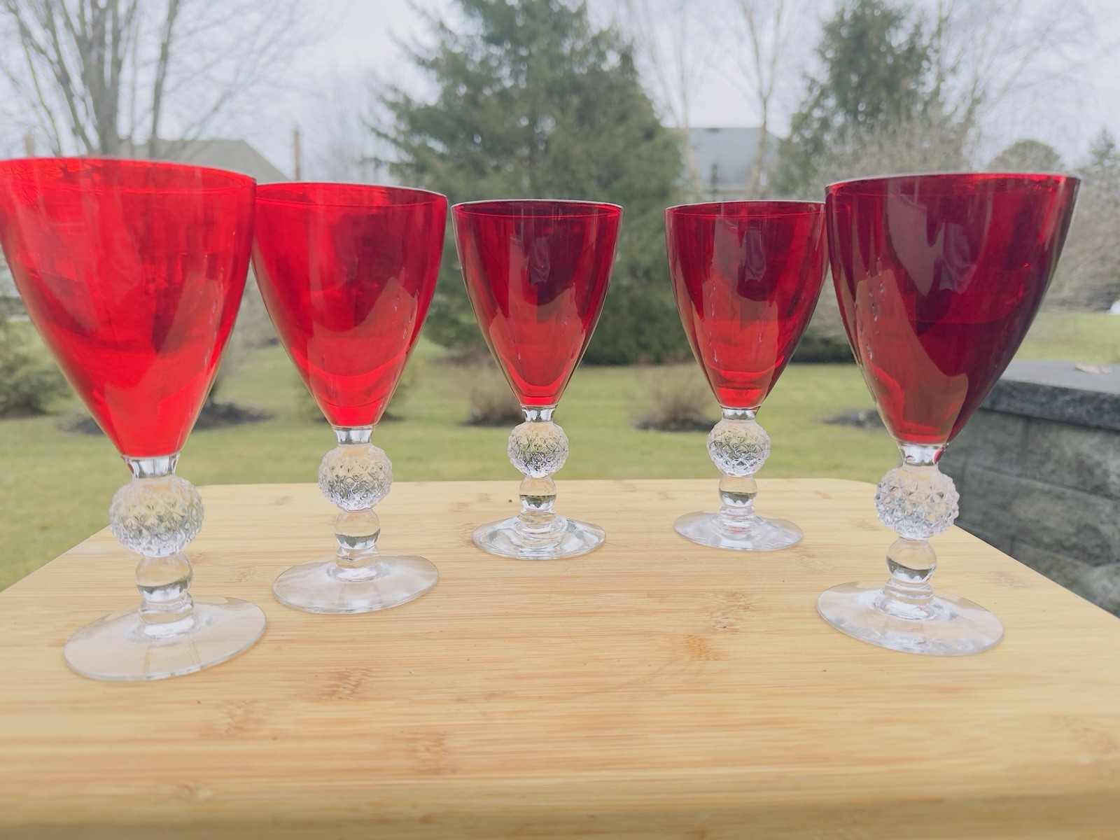 Morgantown Golf Ball Ruby Red Water Goblets 6-5/8" Set Of 4