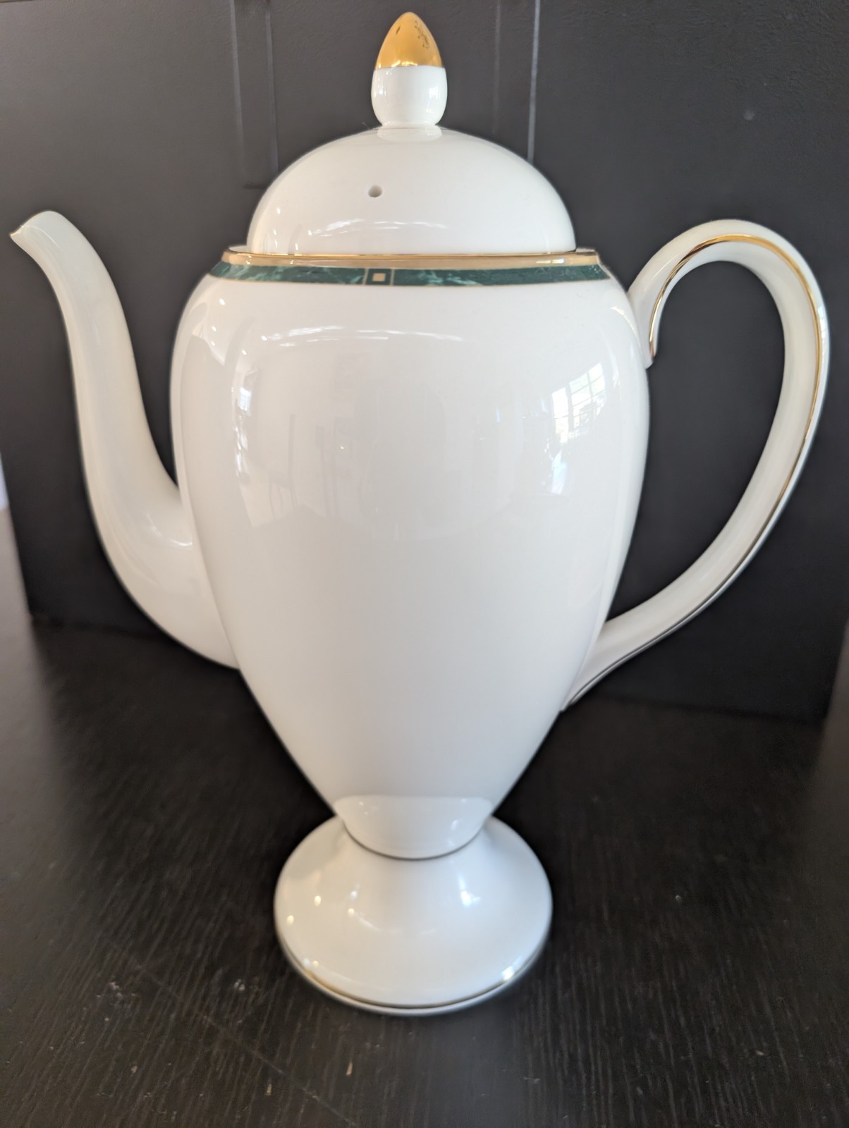 Wedgewood  (Chorale) China Coffee Pot 11  Inches Tall Gold And Green Trim