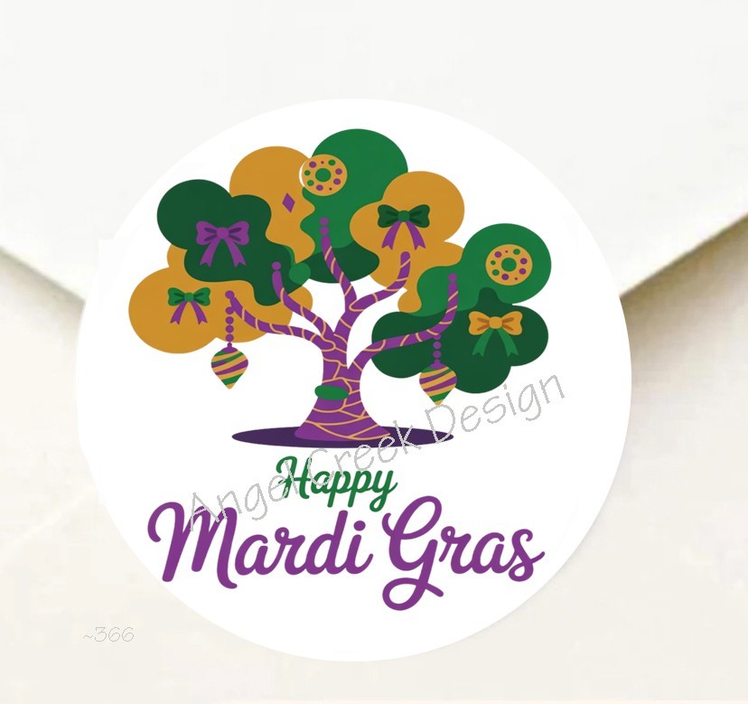 HAPPY MARDIS GRAS TREE SCRAPBOOK STICKERS PARTY FAVORS ENVELOPE SEALS LABELS