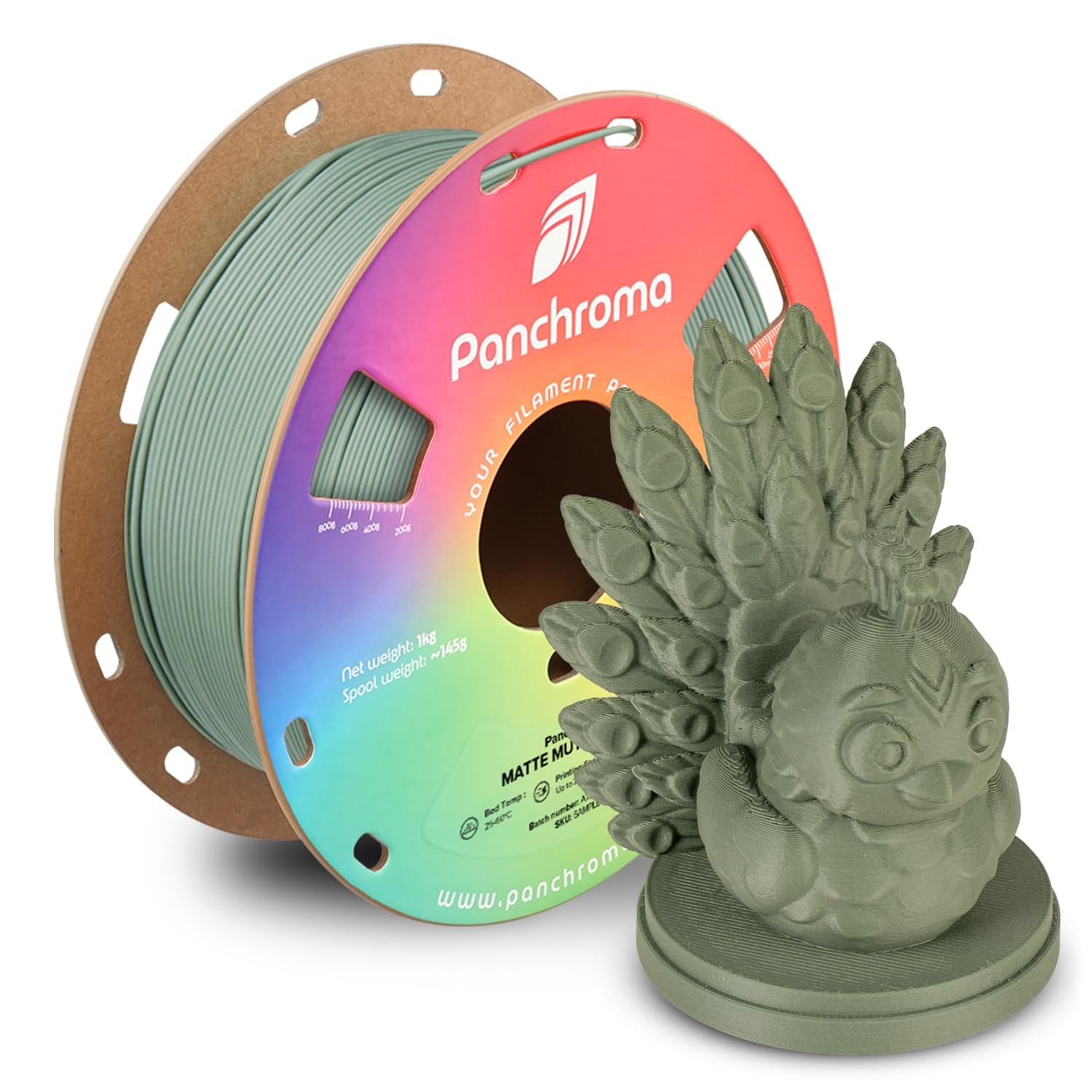 1kg Polymaker Panchroma Matte PLA 3D Printing Filament Muted Green 1.75mm Spool