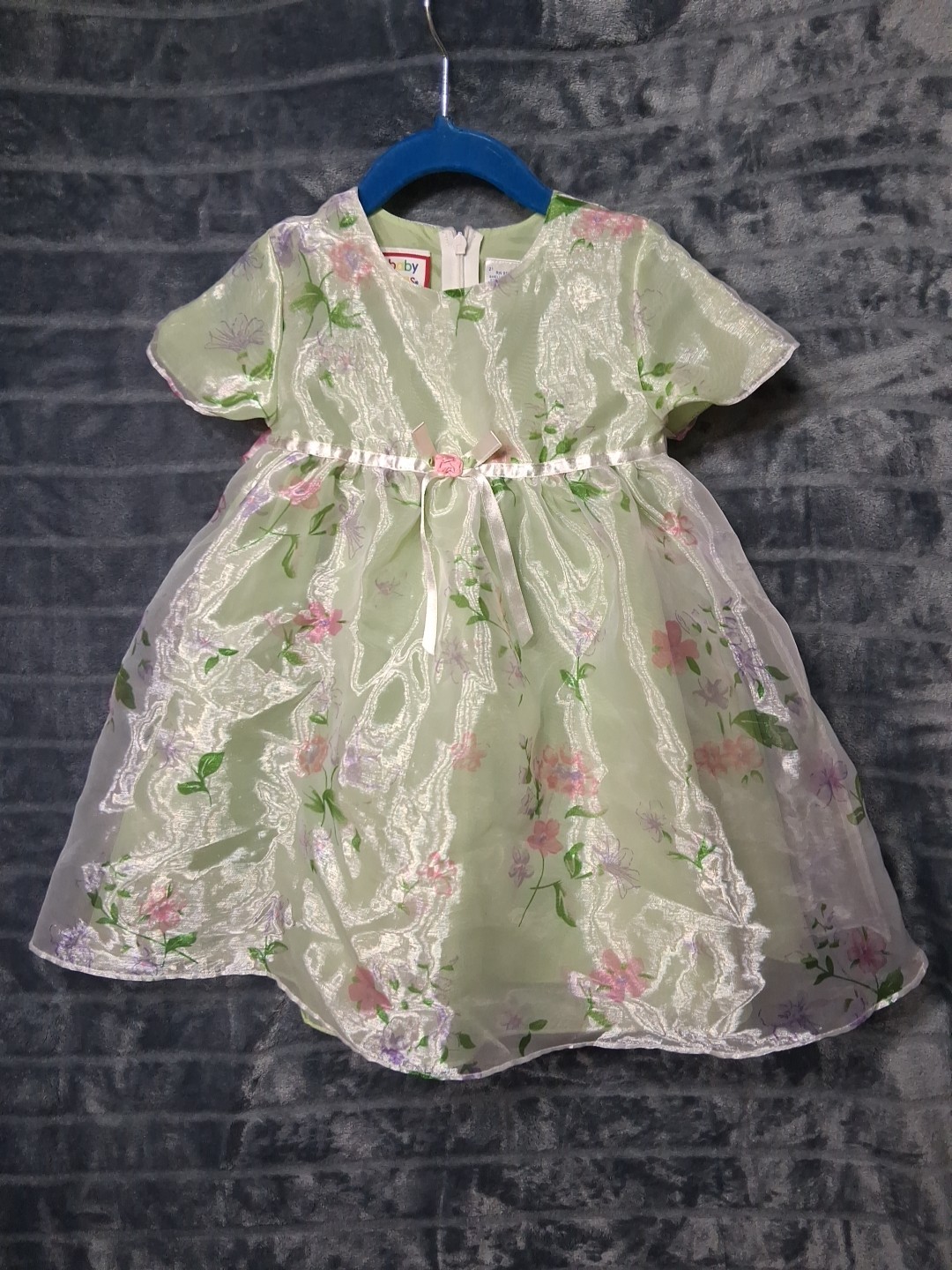 Toddler Girls 2T Easter Dress Green Floral Layered Party/Easter/Spring Baby Togs