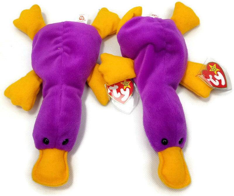 Ty Beanie Babies Patti The Platypus 1993 Magenta Tag Errors Retired Original x2