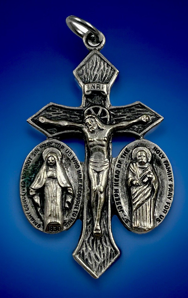 Vintage Catholic Jesus Mary Joseph Indulgence Silver Tone Crucifix