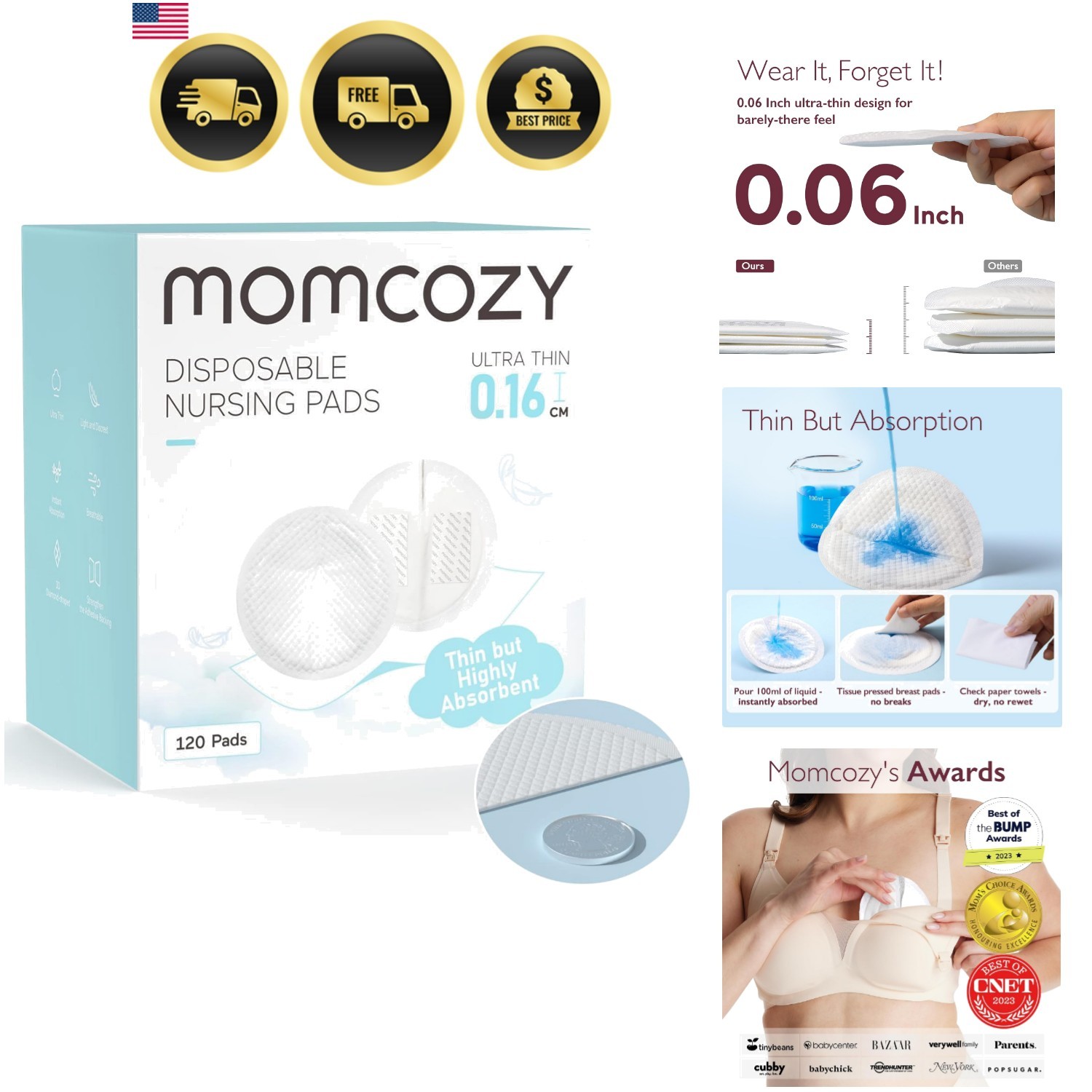 Ultra-Thin Disposable Nursing Pads, Super Absorbent and Breathable Breastfeed...