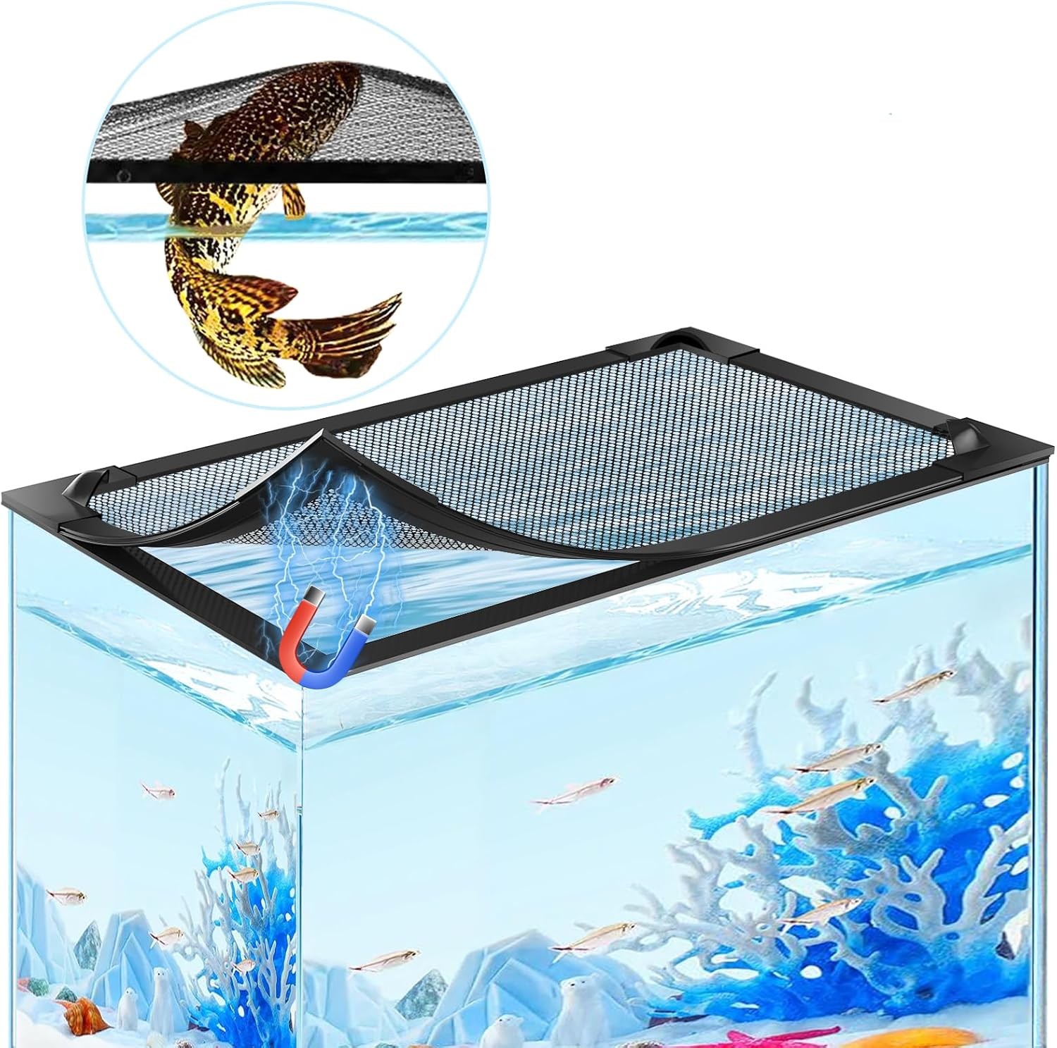 Adjustable Magnetic Fish Tank Lid with Fresh Air Netting for Aquariums
