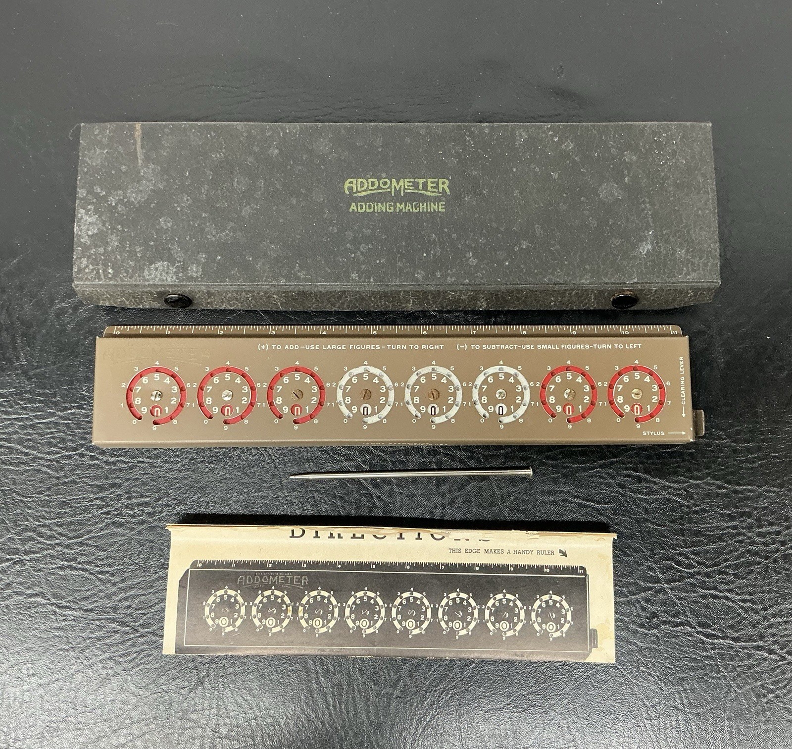 Vtg Addometer w/Case & Stylus Lions Assoc Portable Adding Machine Instructions