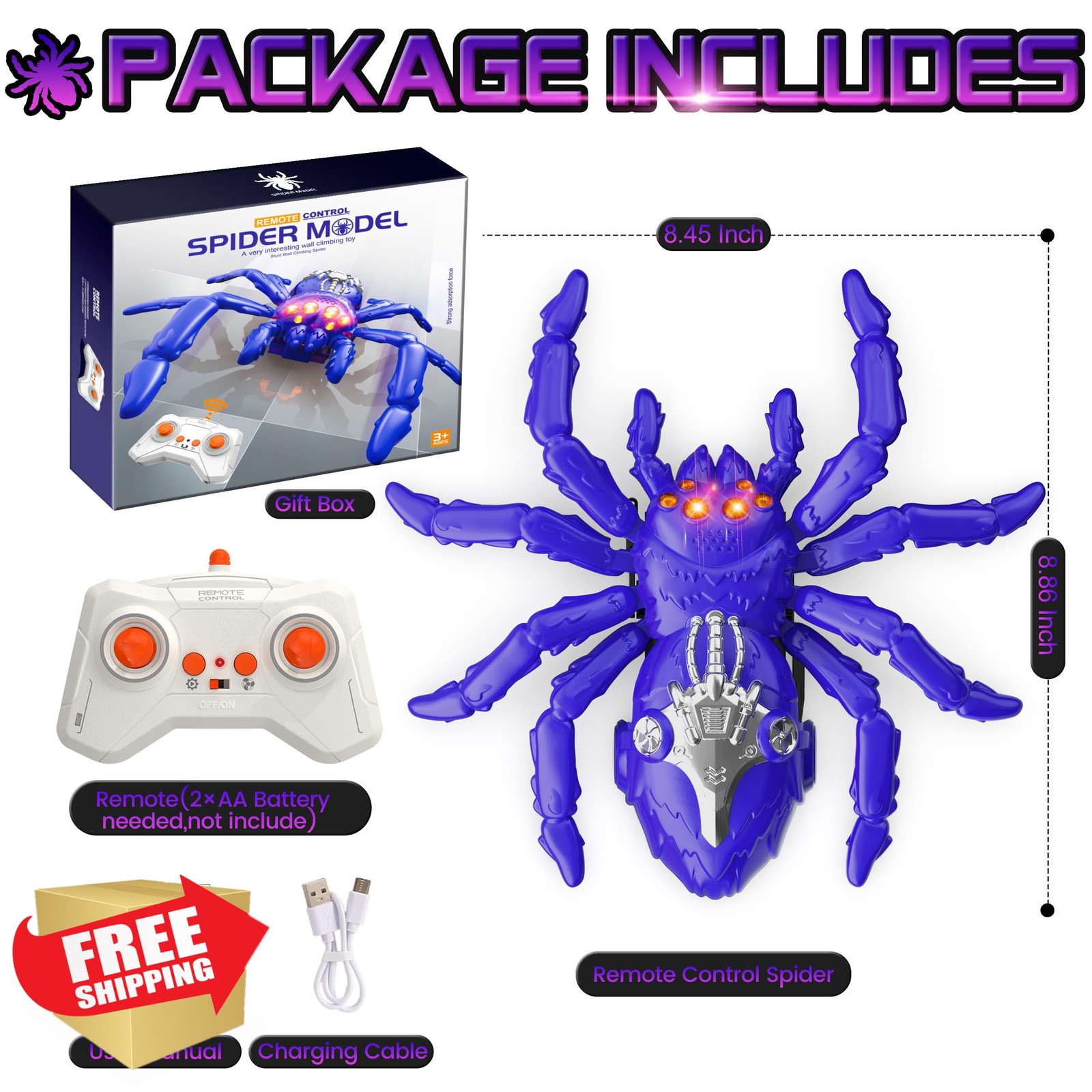 Wall Climbing Spider RC Robot Toy LED Eyes 360° Rotating Stunt Crawler