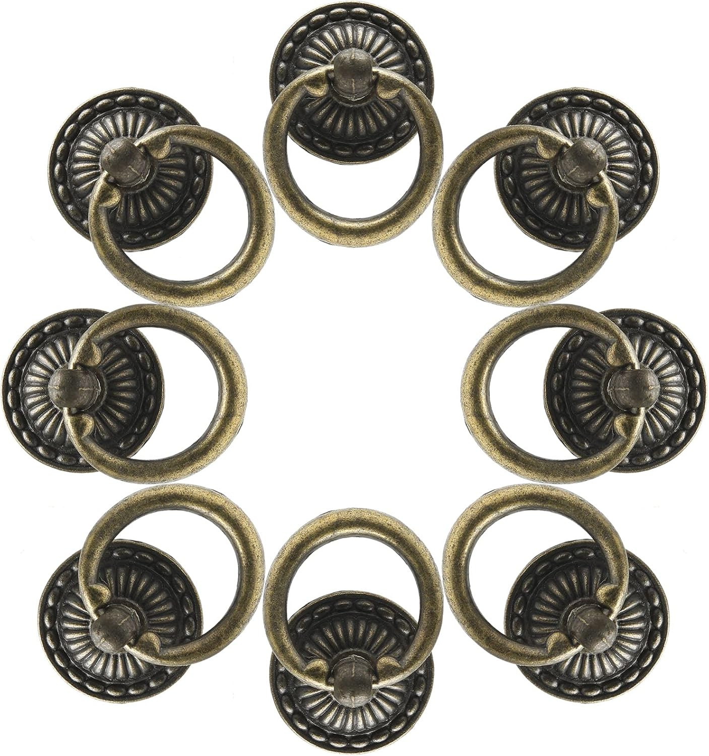 12 Pieces Antique Bronze Drawer Ring Pulls, Vintage Decorative Handles, Single H