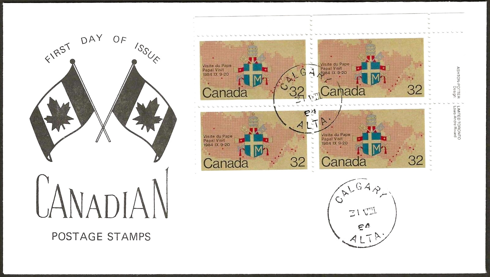 🍁Canada  #1030 URpb   "PAPAL VISIT"    Brand New  1984  Special Event Cachet