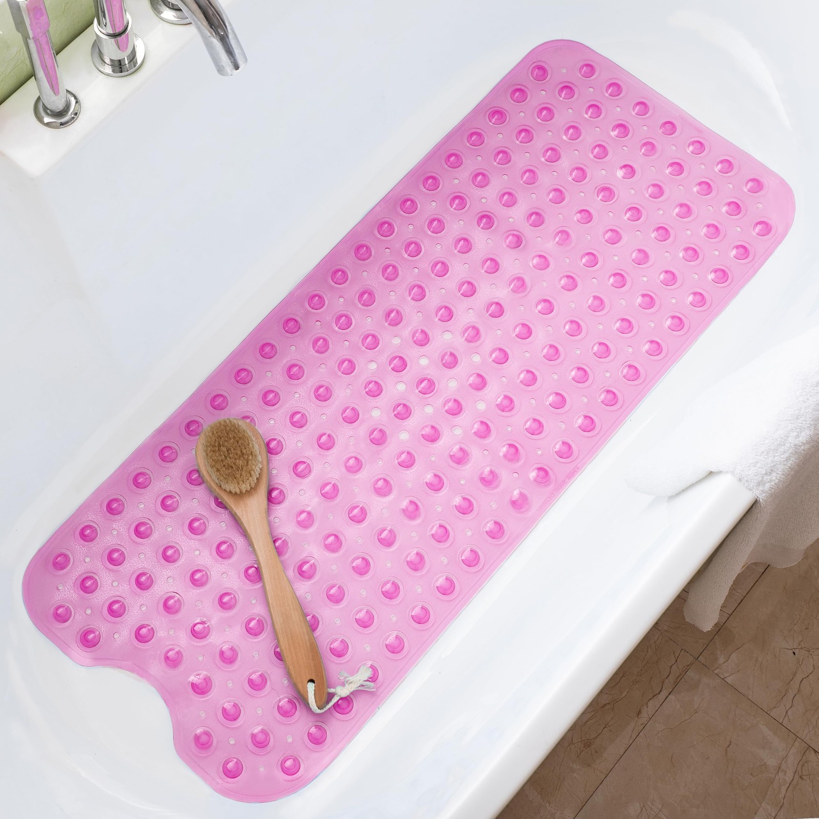 TreeBud Bathtub Mats for Shower Tub 39" x 16" (Rectangular), Clear Hot Pink 