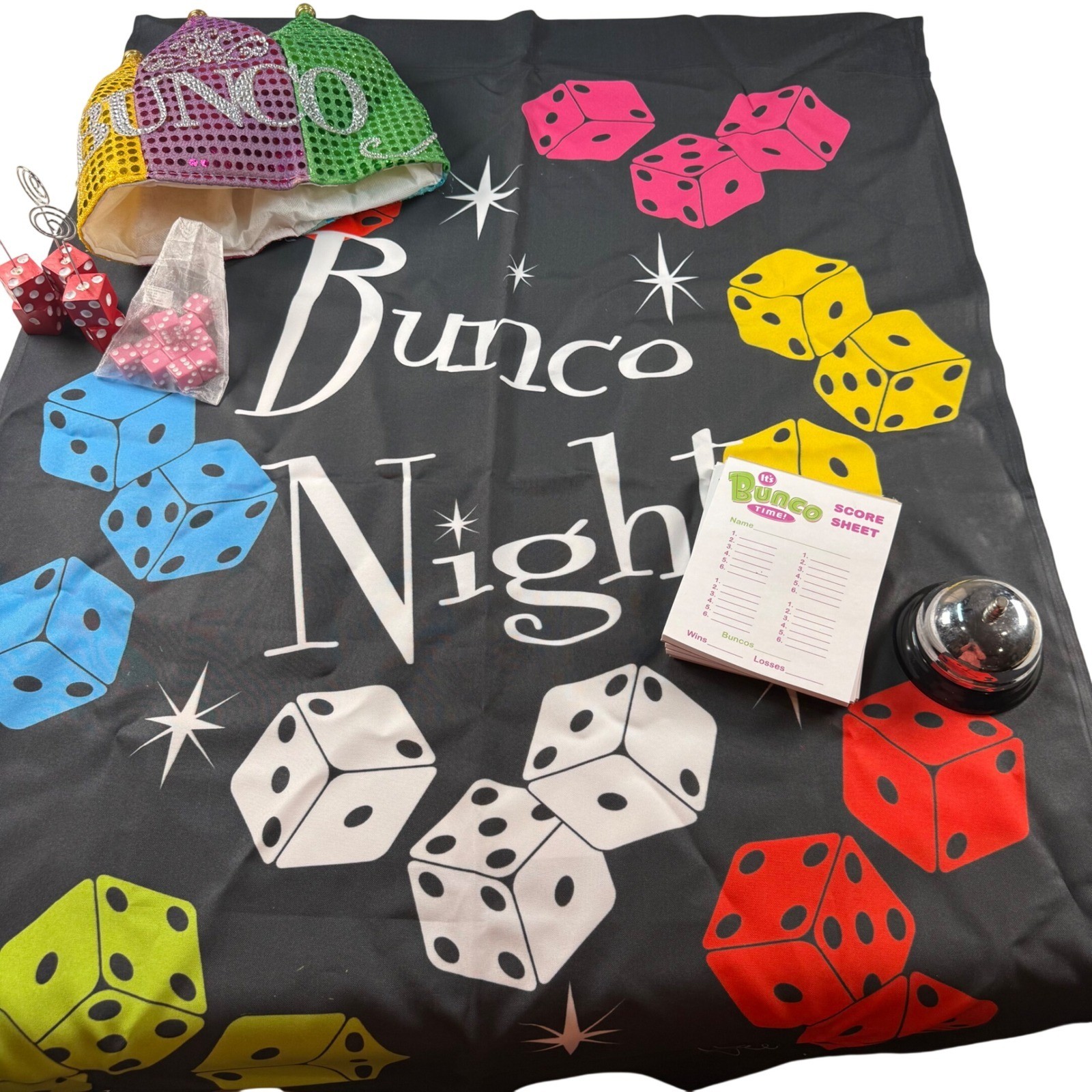 Bunco Night Party Game Set Dice Bell Crown Decorations