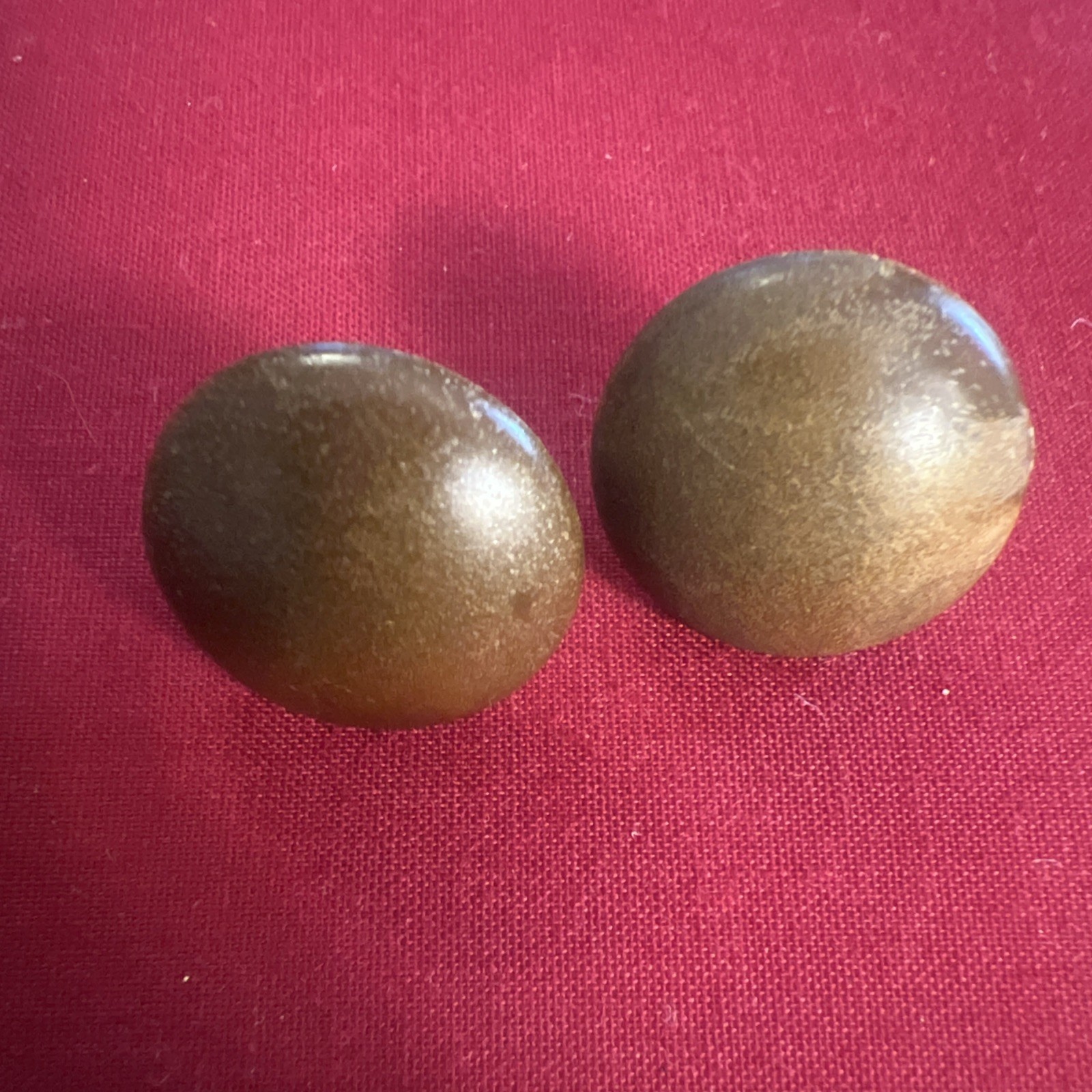 Vintage Bohemian Wooden Brown Button Look Earrings Pierced