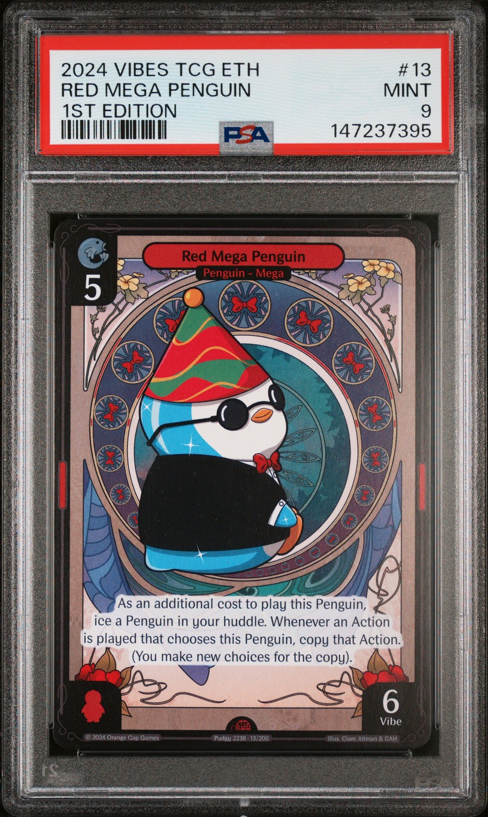 2024 VIBES TCG ENTER THE HUDDLE 1ST ED #13 RED MEGA PENGUIN PSA 9