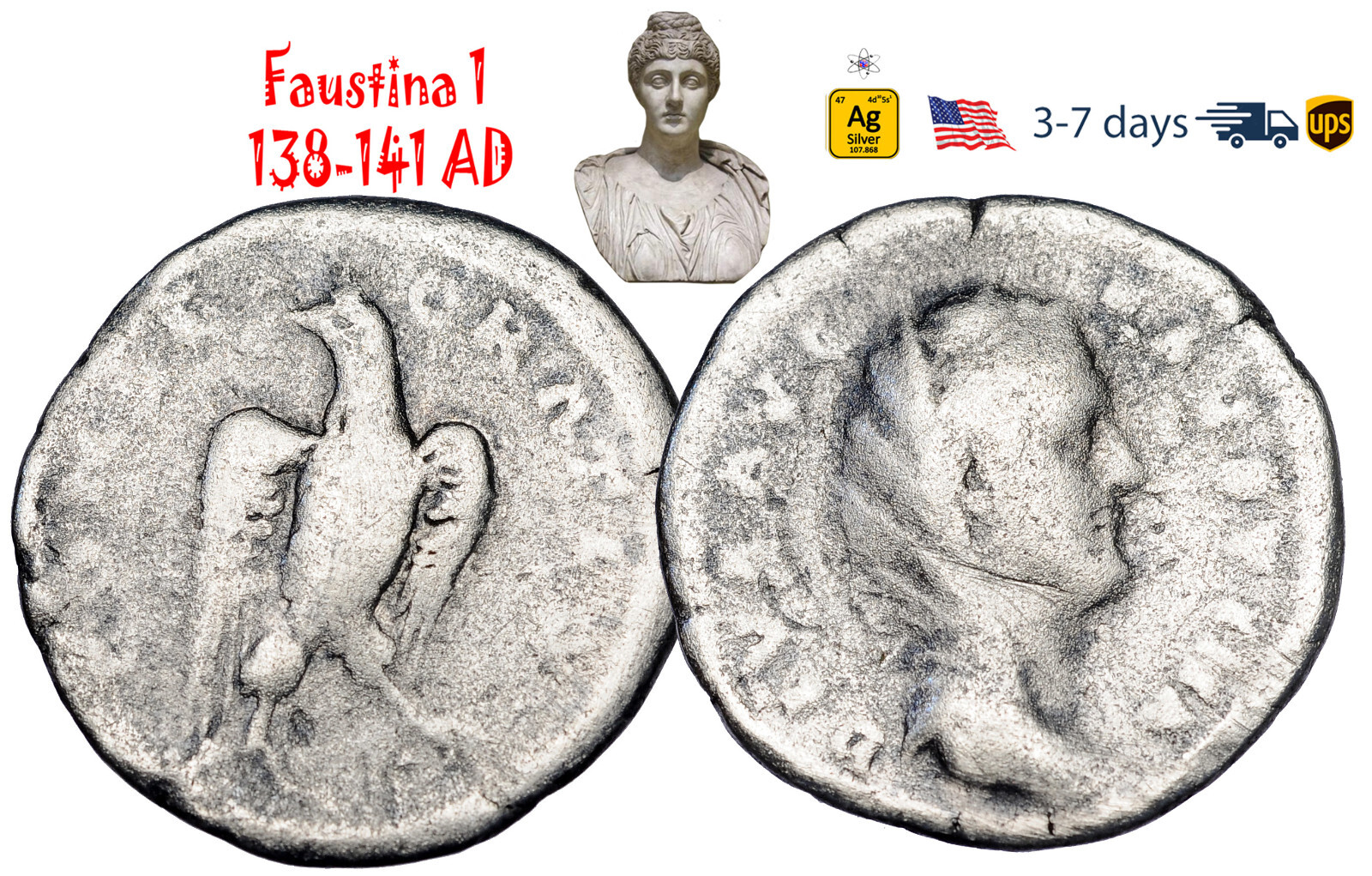 Ancient Roman Empire Coin Silver Faustina 1 138 141 AD Wife ANTONINUS PIUS#33383
