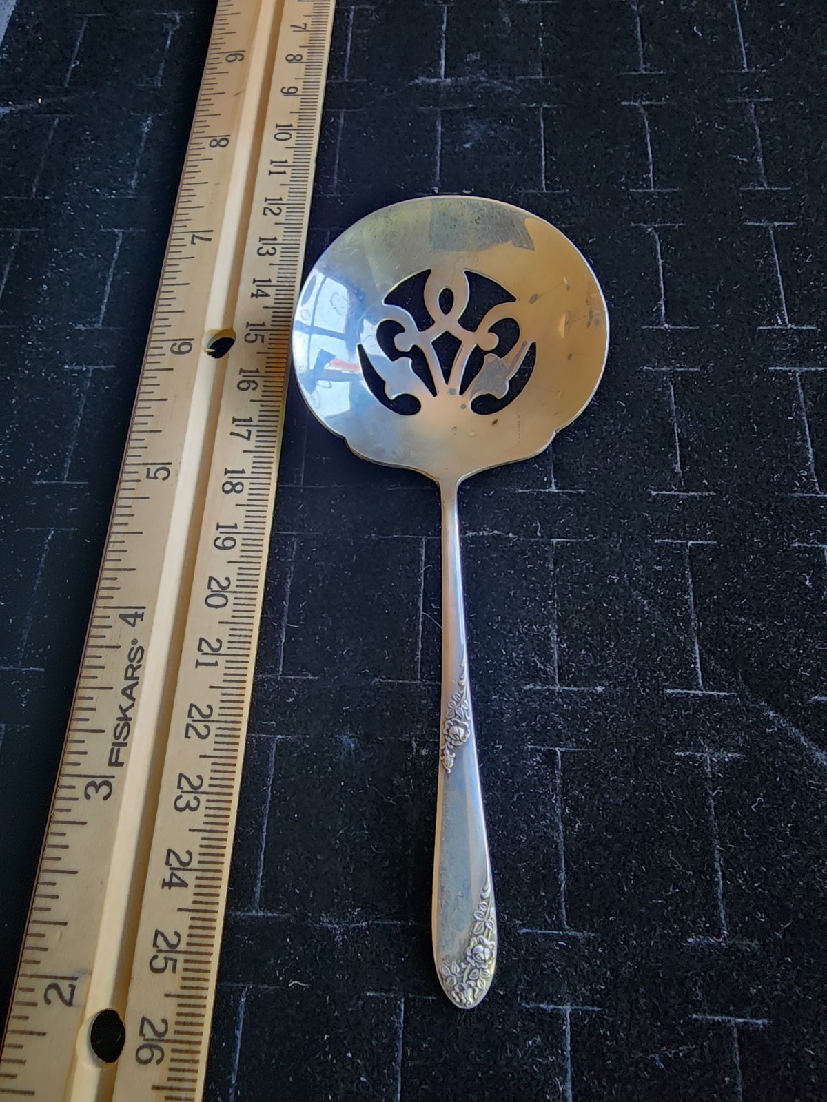 Antique Sterling Silver Tea Bon Bon Spoon Sweetheart Rose Handle Used 