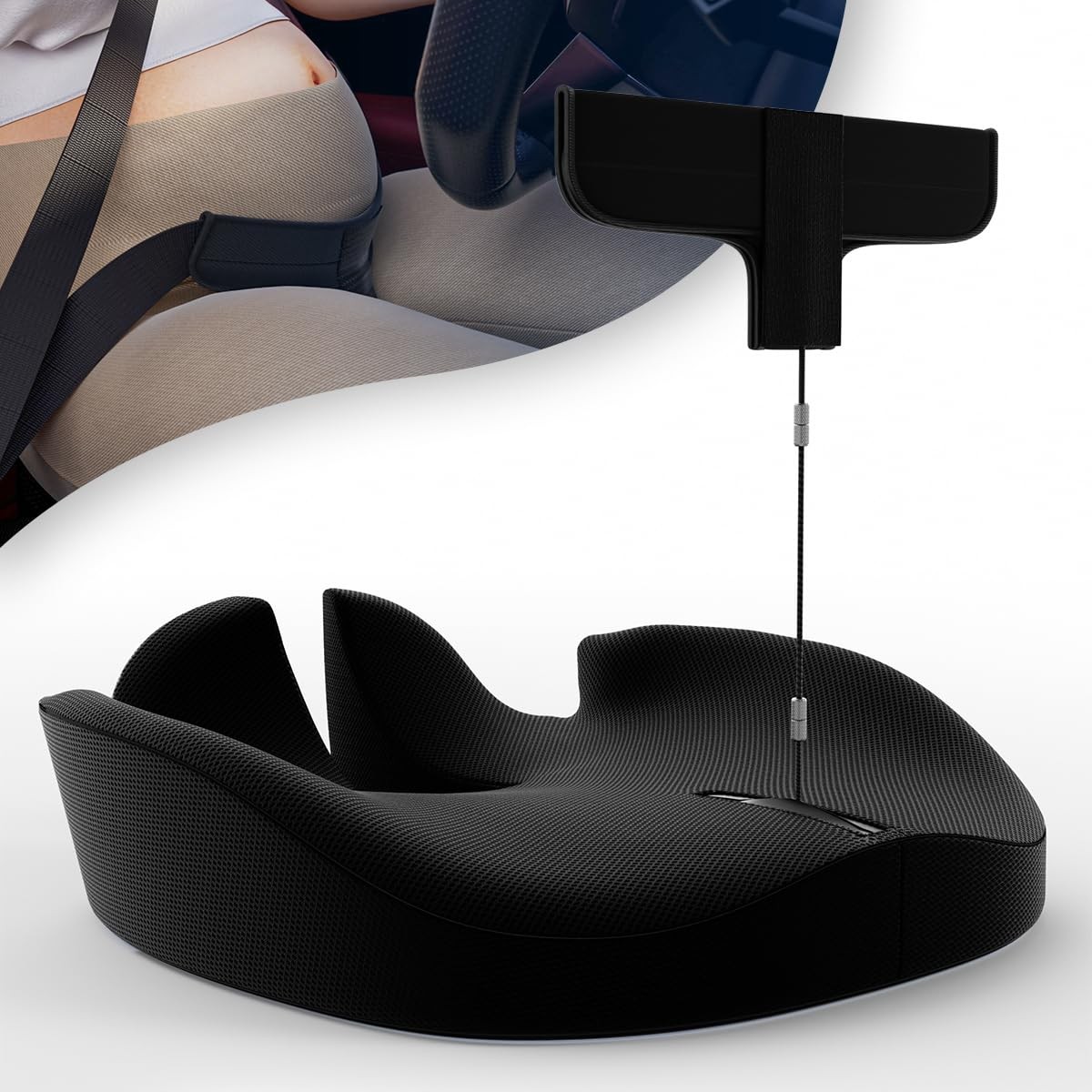 Pregnancy Car Seat Cushion for Pregnant Drivers and Passengers X Large, Black 