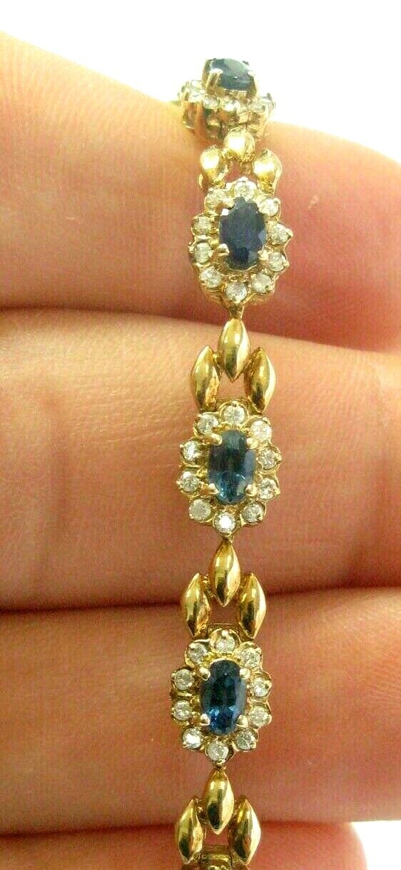 Ceylon Sapphire & Diamond Yellow Gold Tennis Bracelet 7.25" 14.45Ct 14Kt