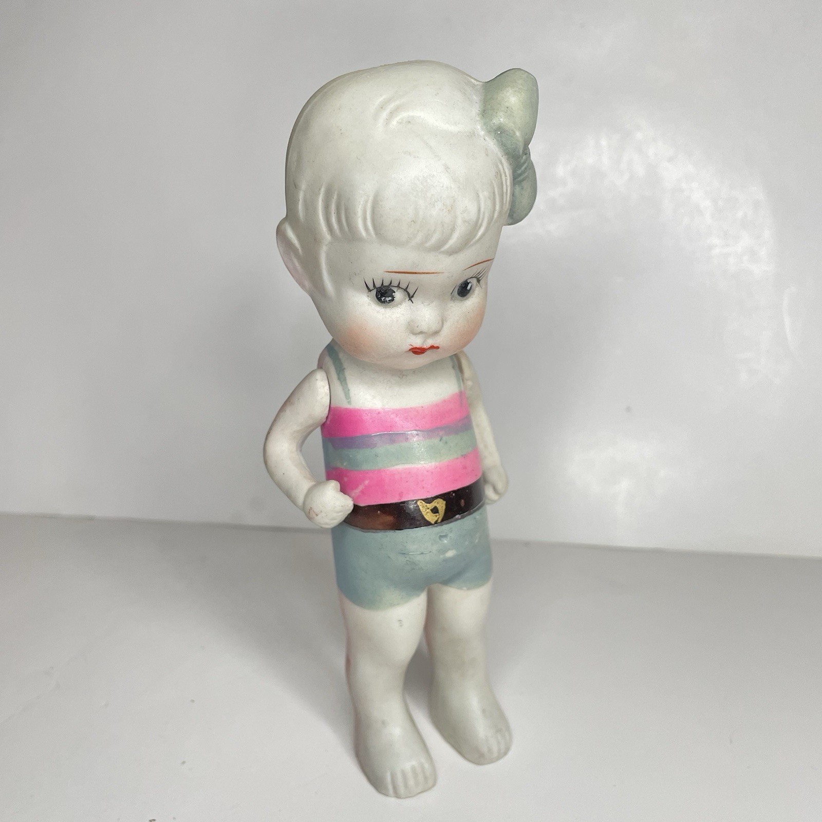 Vintage Large Frozen Charlotte Side Glancing Doll Bisque Japan Movable Arms 6.5"