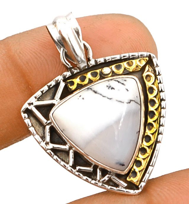 Natural Two Tone Winter Dendrite Opal 925 Solid Sterling Silver Pendant, 