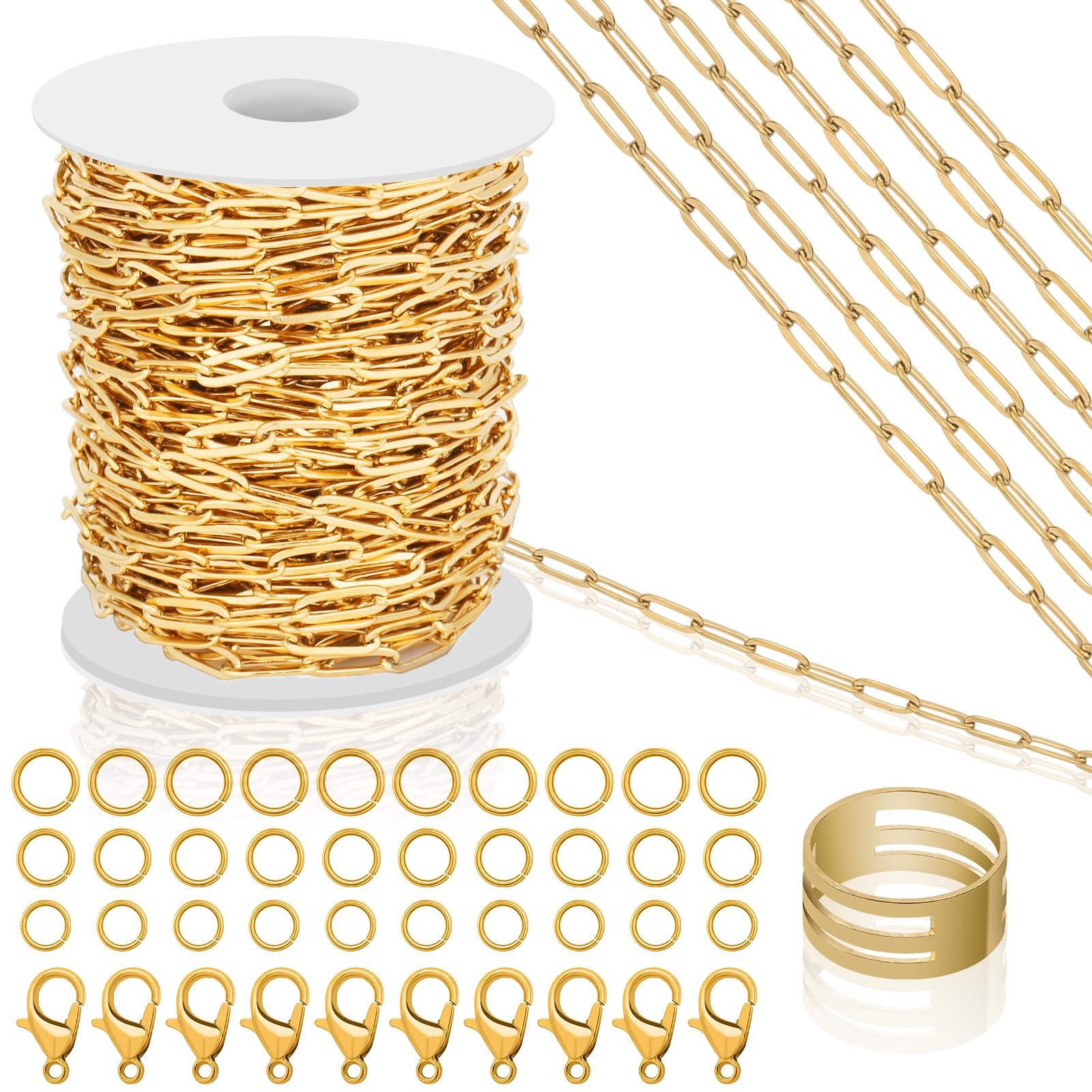 Gold Chain for Jewelry set 43ft 18k Plated Stainless Steel roll New