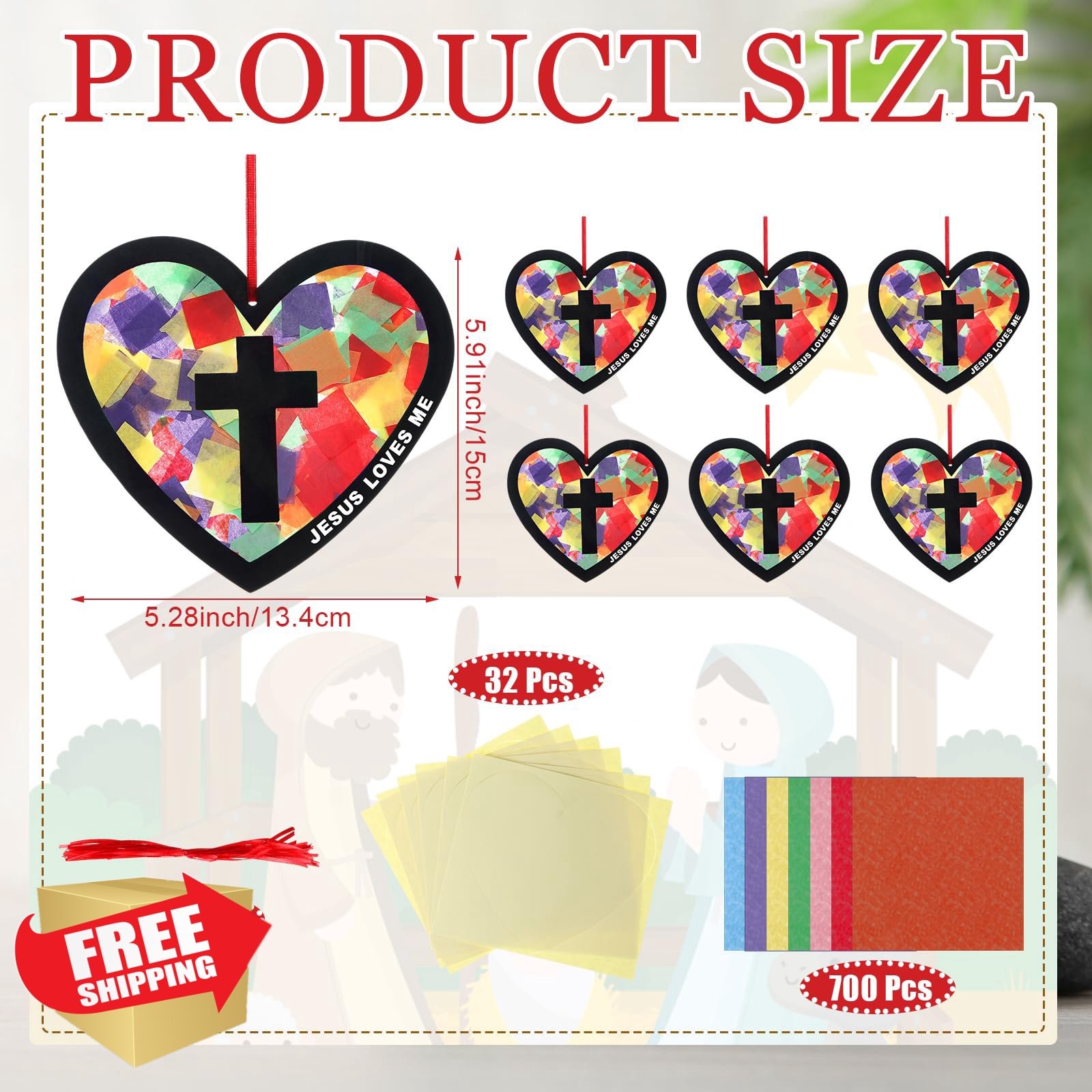 Motipuns 32 Sets Easter Christian Heart Suncatchers Craft Kit