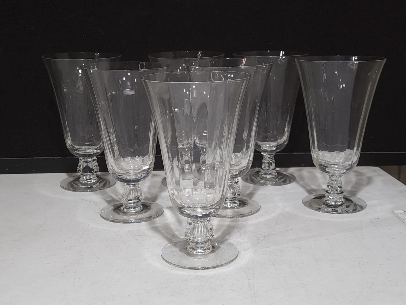 SET OF 7- Fostoria SILVER FLUTES Clear Optic Crystal ICE TEA Goblets