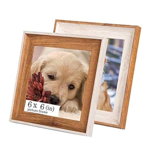 Wooden 6x6 Square Picture Frames with Acrylic -Set of 2- Wall Mount & Table 6in