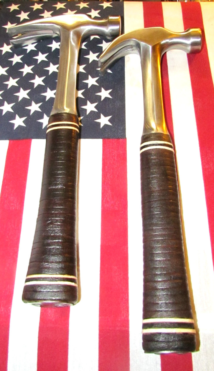 Vintage 60s & 70s Classic Estwing 16 oz. Claw Hammers w /Genuine Leather Handles
