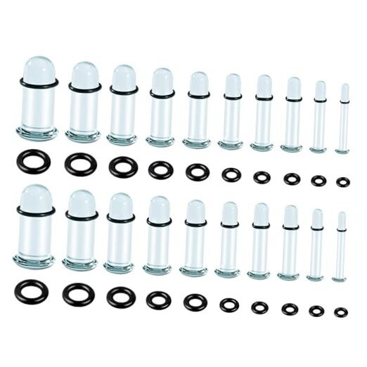 20PCS Glass Ear Gauges Stretching Kit 0.5mm Increments 14G 1.6-6mm 20pcs Clear