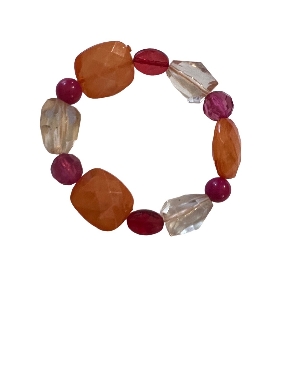 Colorful Stretch Beaded Bracelet With Orange & Pink Acrylic Beads