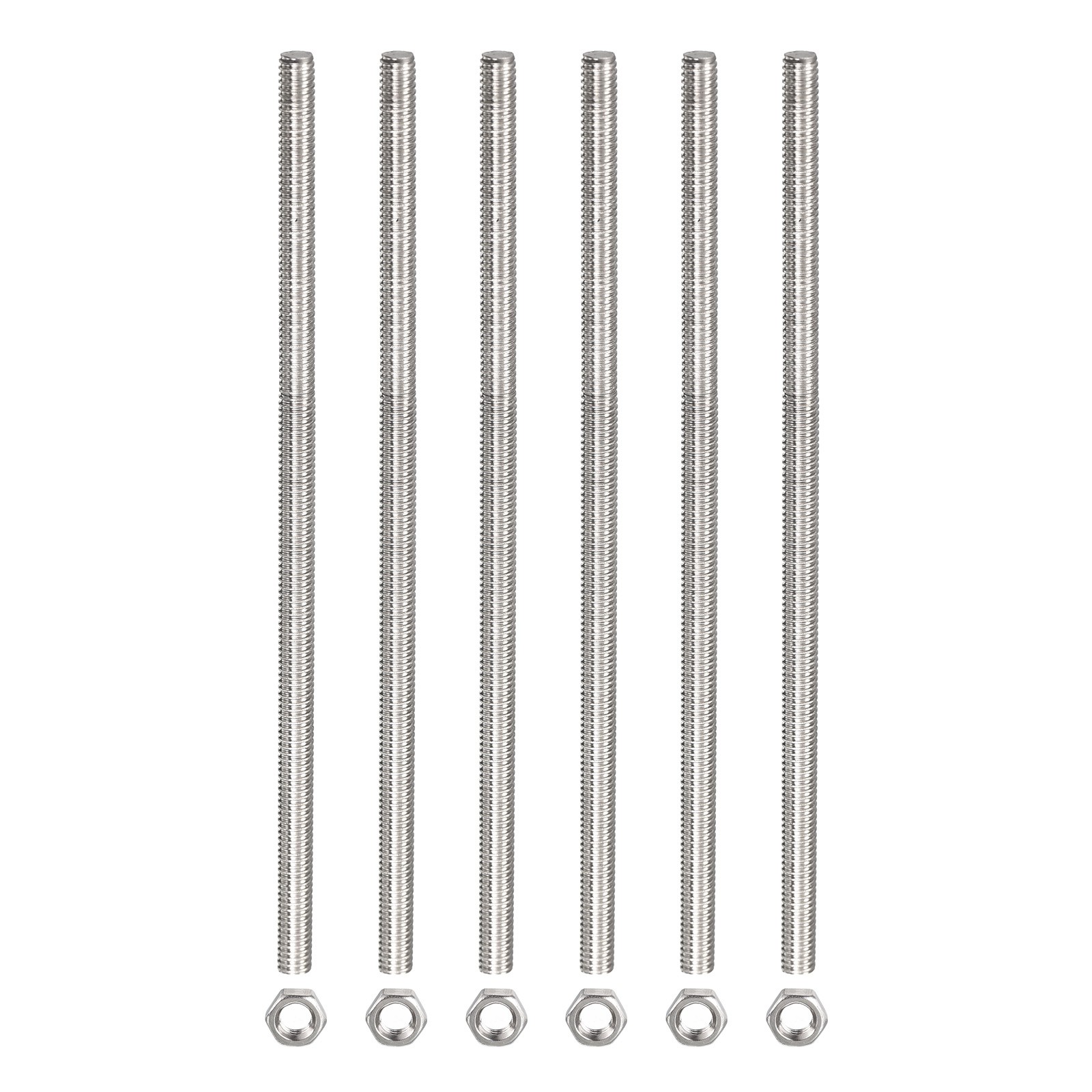 Fully Threaded Studs(with 6 Pcs Hex Nuts)-M3 x 250mm,0.5mm,Silver,6 Pcs