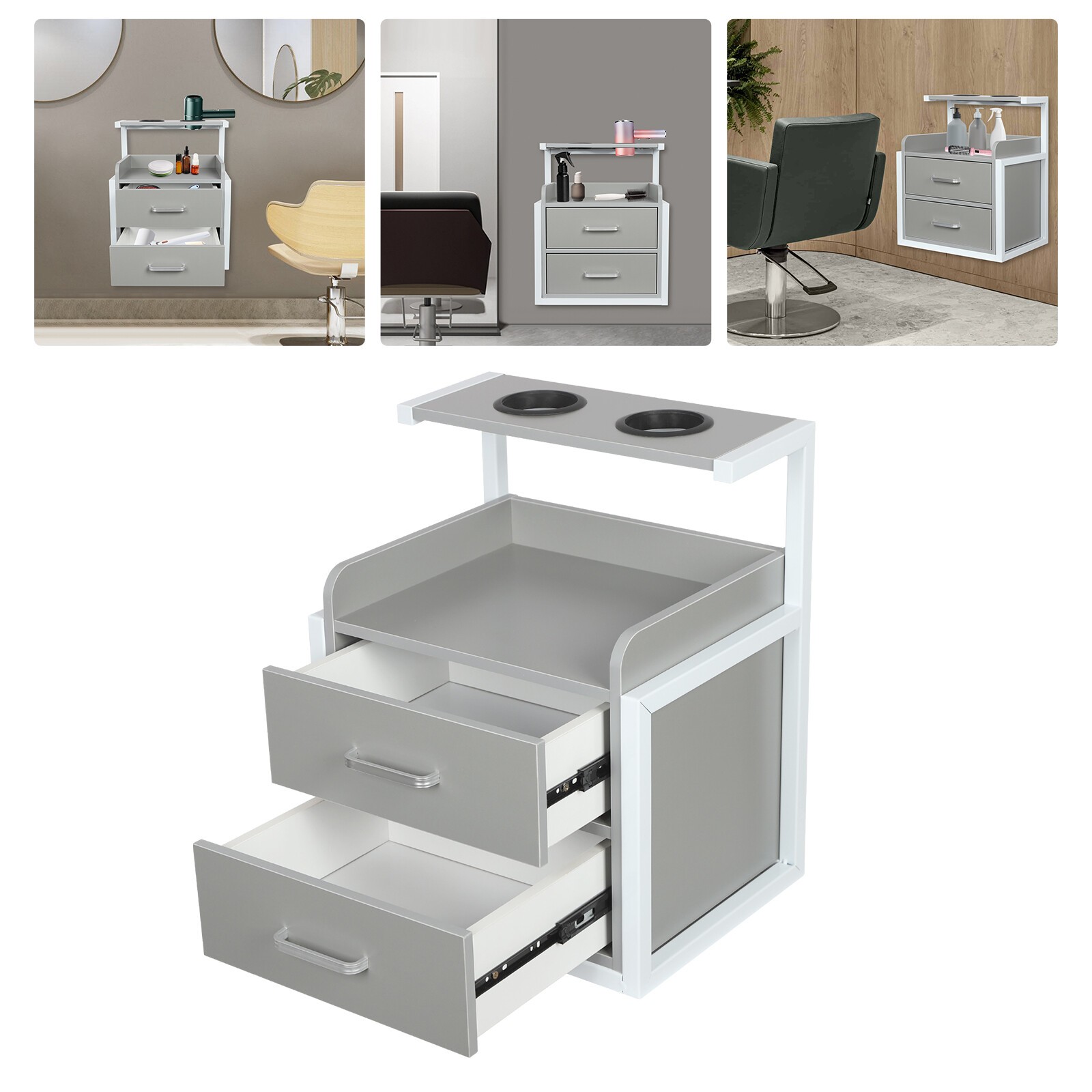 Salon Wall Cabinet 2 Drawers Wall Mounted Salon Storage Cabinet for Barber Store