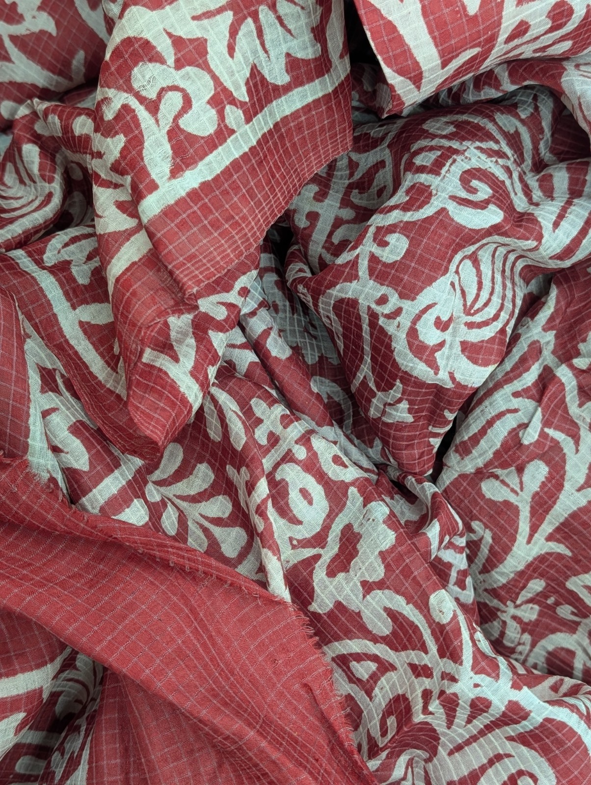 Vintage Silk Blend Saree for Crafting Sewing Quilting Upcycled Project Red White