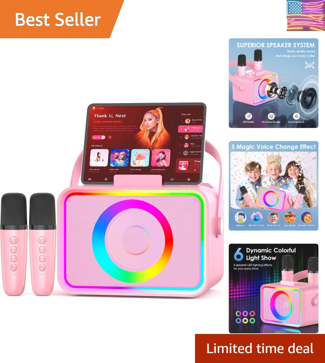 Karaoke Machine,Portable Bluetooth Speaker with 2 Wireless Microphone for Adu...