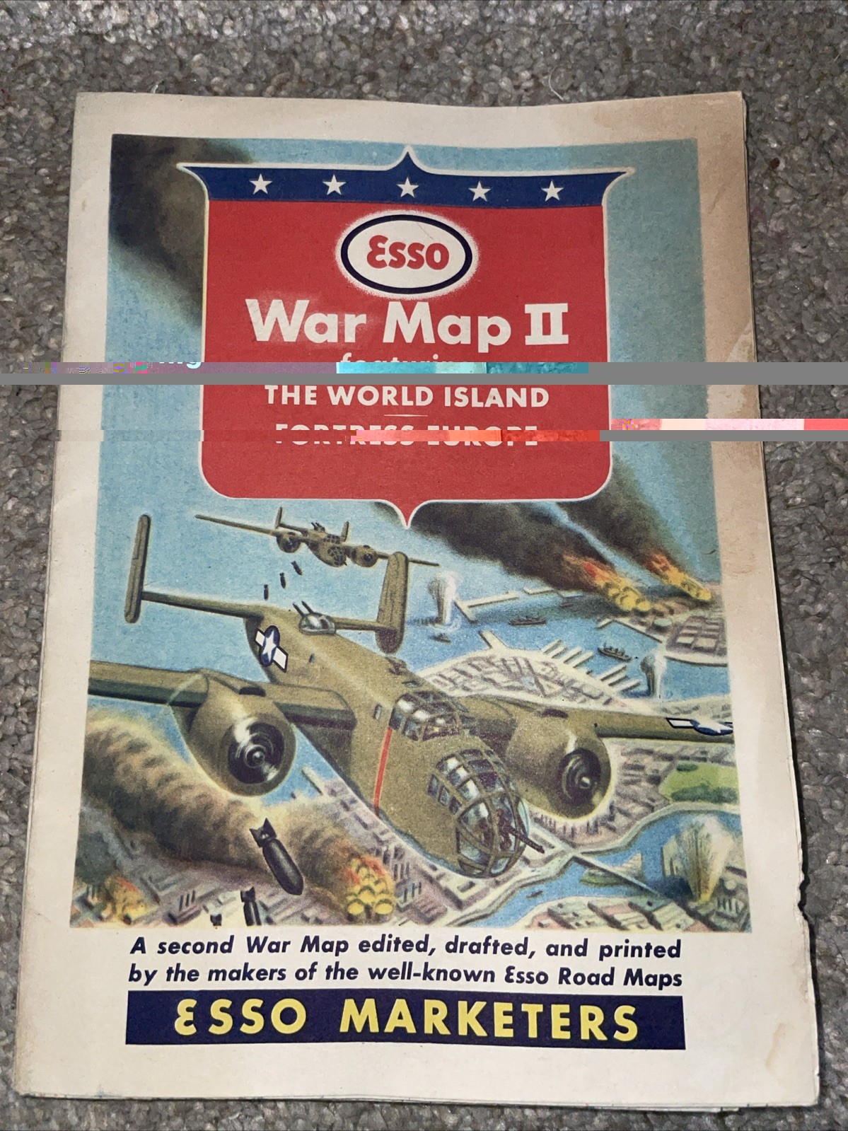 WWII Esso War Map II Fortress Europe World Island Vintage Oil Gas Map