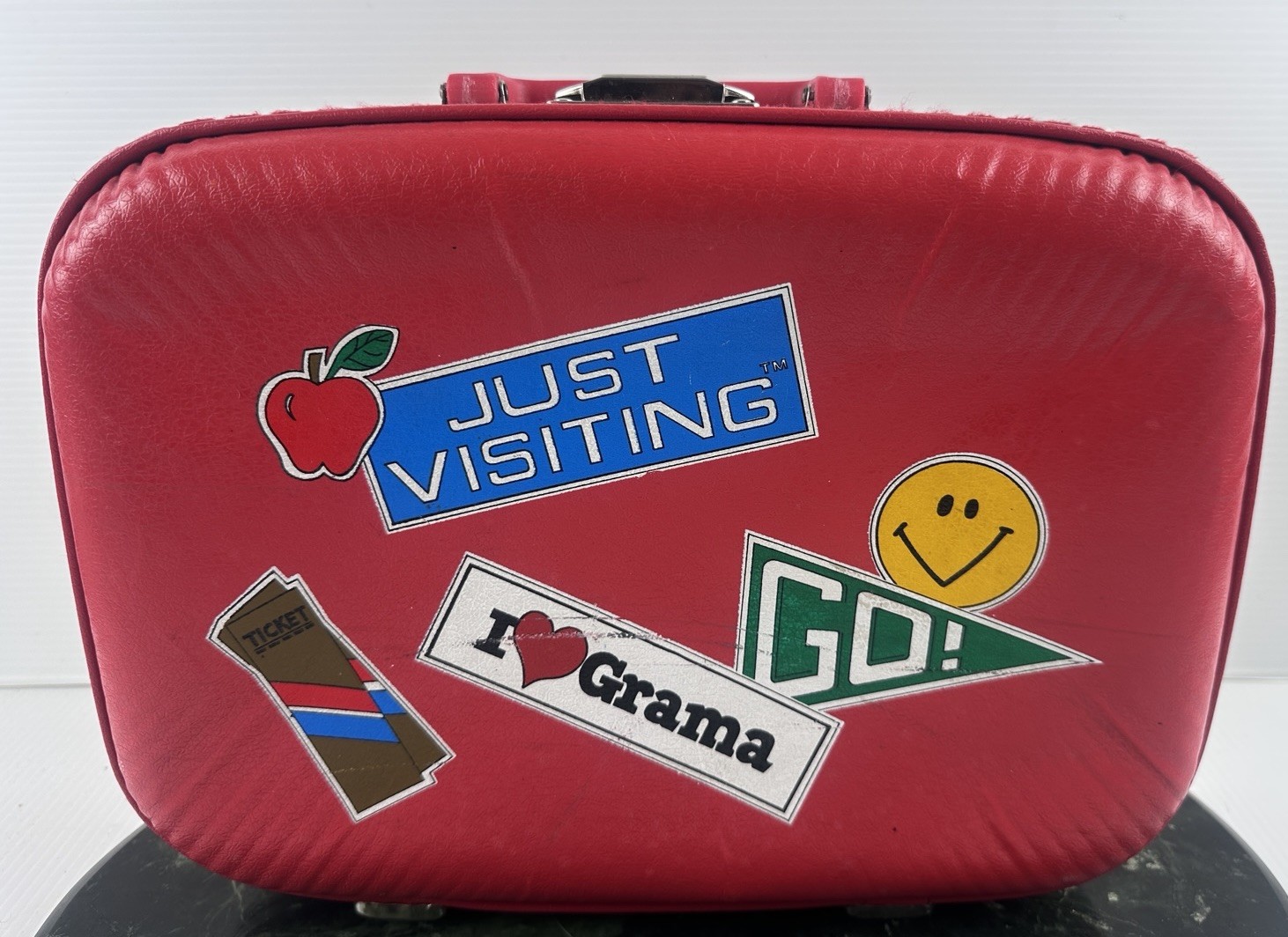 Vintage Red Kids Suitcase I Love Grandma Retro 80s Travel Carry On Case