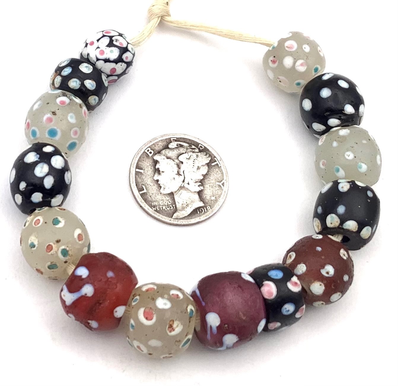 14 Antique Venetian Skunk wound glass African trade beads-#1999