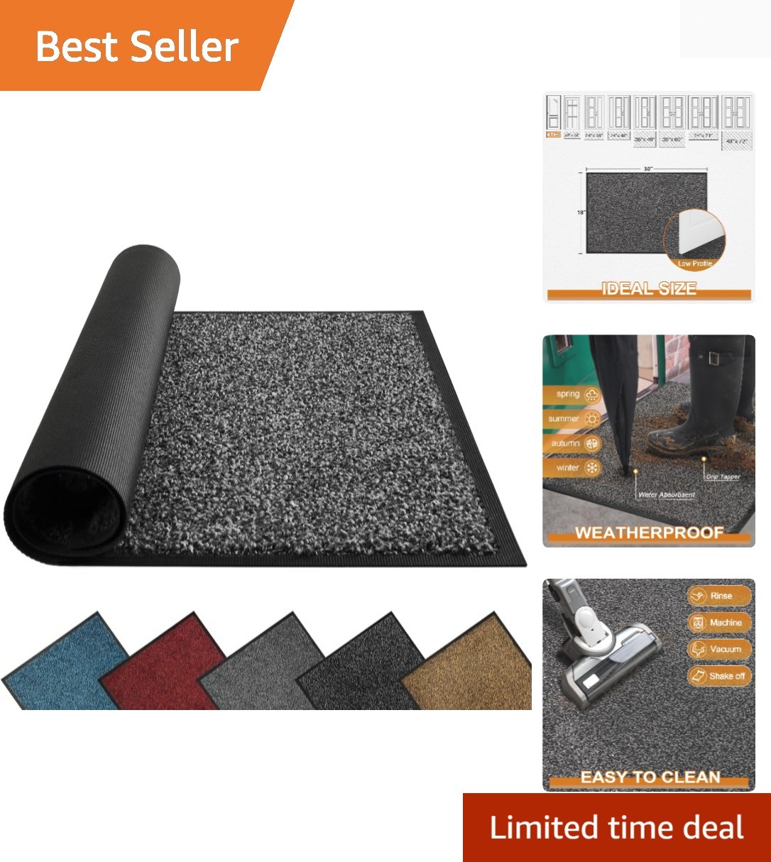 Ultra-Absorbent Welcome Mat - Grey Doormat with Non-Slip Backing, 29.5” x 17”